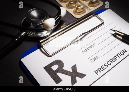 Prescription form and medicines. Health care and drugs. Stock Photo