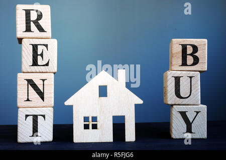 Words buy or rent and model of house. Stock Photo