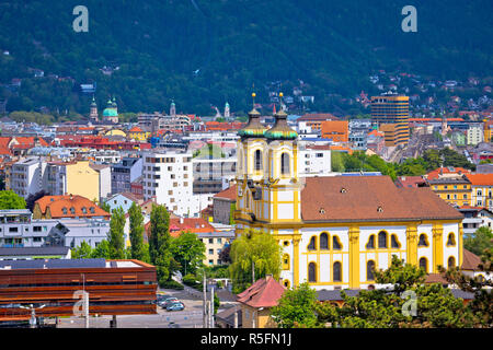 Panoramic aerial view of Innsbruck and Hafelekarspitze mountain Stock Photo