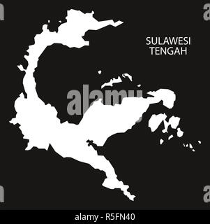 Sulawesi Tengah Indonesia map black inverted silhouette illustration shape Stock Photo