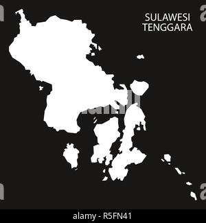 Sulawesi Tenggara Indonesia map black inverted silhouette illustration shape Stock Photo