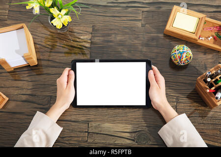 Businessperson Holding Blank Digital Tablet Stock Photo