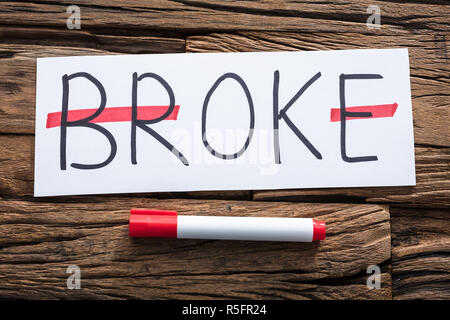Broke Word On Paper With Strike Out Text Stock Photo