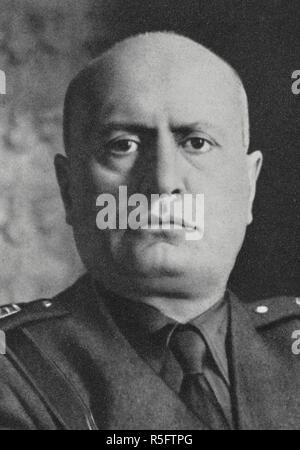 Portrait of Benito Mussolini (1883 â€“1945). Italian politician and leader of the National Fascist Party. In 1926 Mussolini seized total power as dictator and ruled Italy as Il Duce ('the leader') from 1930 to 1943. Mussolini als Journalist ... Zweite, vermehrte und verbesserte Auflage. [With a portrait.]. Essen, 1939. Source: 10643.h.33 frontispiece, detail. Author: DRESLER, ADOLF. Stock Photo