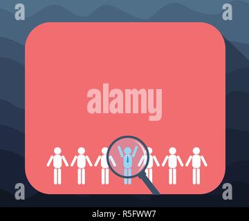 Design business concept Empty copy text for Web banners promotional material mock up template. Magnifying Glass Over Chosen Man Figure Among the Hu an Stock Vector