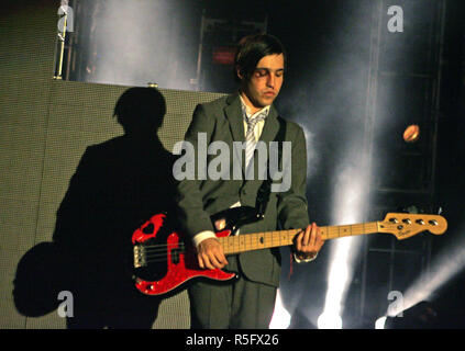 Pete Wentz with Fall Out Boy performs in concert at the Pompano Beach Amphitheater in Pompano Beach, Florida on April 21, 2009. Stock Photo