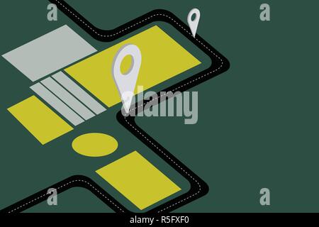 Business concept Empty template copy space isolated Posters coupons promotional material. Road Map Navigation Marker 3D Locator Pin for Direction Rout Stock Vector