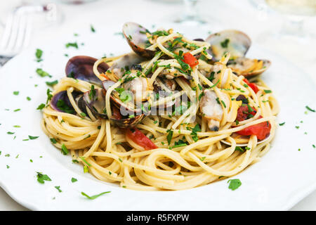 spagetti with vongole in sicilian restaurant Stock Photo