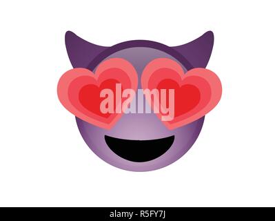 The isolated purple demon devil happy face icon with horns Stock Vector