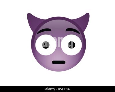 The isolated purple demon devil embarrassed face icon with horns Stock Vector