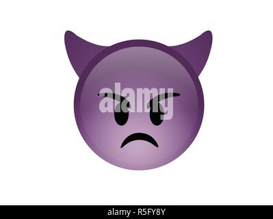 The isolated purple demon devil angry face icon with horns Stock Vector