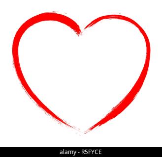 Vector Heart shape frame with brush painting isolated on white background Stock Vector