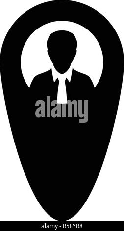 Destination icon male user person profile avatar with location map marker pin symbol in flat color glyph pictogram illustration Stock Vector