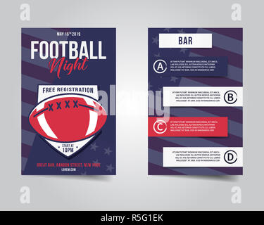 American football flyer. Sports party night layout, brochure. Modern professional poster. Rugby game event invitation. Stock template isolated Stock Photo