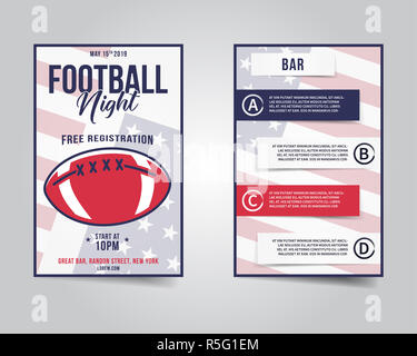 American football flyer. Sports party night layout, brochure. Modern professional poster. Rugby game event invitation. Stock template isolated on grunge background Stock Photo