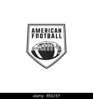 American football logo emblem. USA sports badge in silhouette style. Monochrome logotype design with ball. Stock insignia isolated on white background Stock Photo