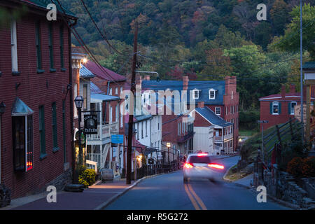 USA, West Virginia, Harpers Ferry, Harpers Ferry National Historic Park, buildings along High Street Stock Photo