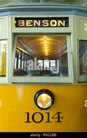 USA, Nebraska, Omaha, Omaha Union Station, The Durham Museum, Old Trolley, Street Car Stock Photo