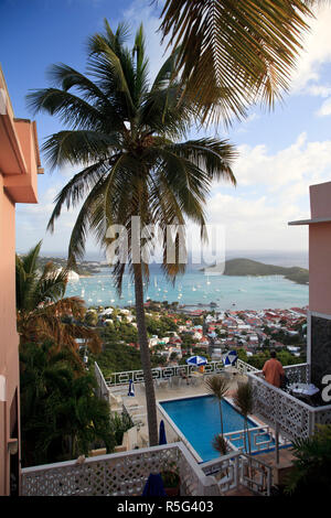 Caribbean, US Virgin Islands, St. Thomas, Mafolie Hotel, overlooking Yacht Haven Grande Marina Stock Photo