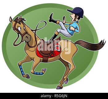 Cartoon style illustration of a man rider riding driving scooter viewed ...