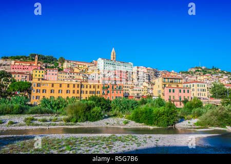 View of Ventimiglia in the Province of Imperia, Liguria, Italy. Stock Photo