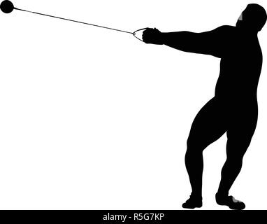 hammer throw male athlete black silhouette Stock Vector