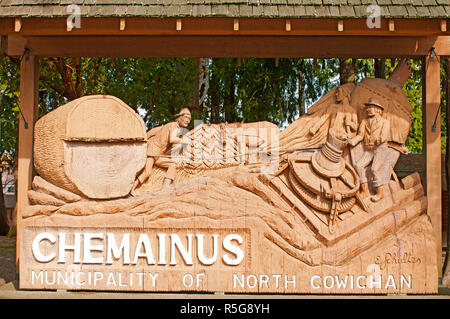 The entrance to the Chemainus Municipal Park in the centr of the town. Stock Photo