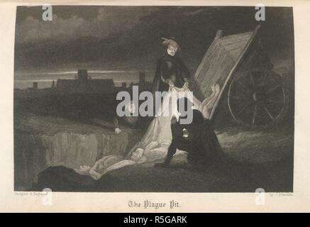 The plague pit. Plague victims being tipped into a pit. Old Saint Paul's: a tale of the Plague and the Fire. With illustrations by John Franklin. Hugh Cunningham: London, 1841. Source: N.1540, opposite 164. Language: English. Author: FRANKLIN, JOHN. William Harrison Ainsworth. Stock Photo
