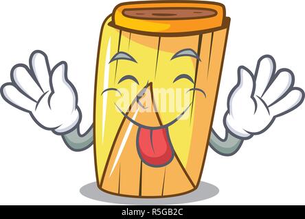Tongue out tamale with corn leaf in cartoon vector illustration Stock Vector
