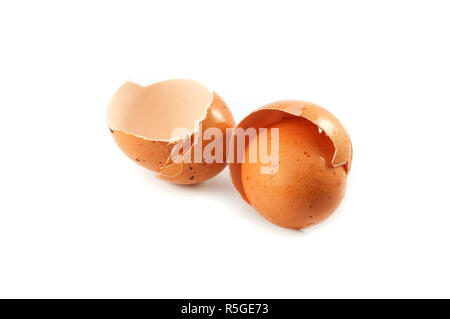 egg shell isolated / broken egg shell brown isolated on white background Stock Photo
