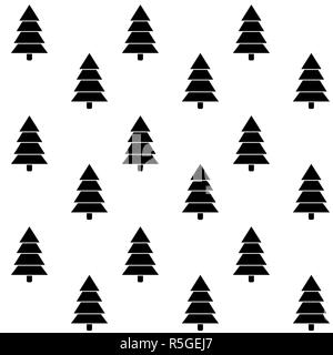 Tree christmas monochrome seamless pattern and background, winter xmas trees repetition, vector illustration Stock Vector