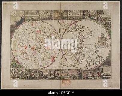 A Northern Hemisphere with a Celestial Planisphere. A Northern Hemisphere with a Celestial Planisphere. [London] : J. Moxon, [1690?]. Source: Maps * 966.(1.). Stock Photo