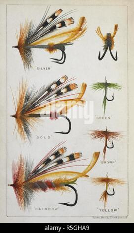 Various fishing flies and hooks; Fishing tackle. The Modern Practical  Angler. A complete guide to fly-fishing, bottom-fishing, and trolling.  Illustrated, etc. London, 1875. Source: 2270.cc.8 frontispiece. Language:  English. Author: Pennell, Harry Cholmondeley
