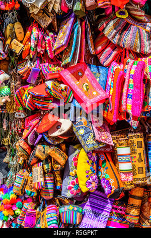 Colourful goods for sale in souvenir shop, Peru Stock Photo