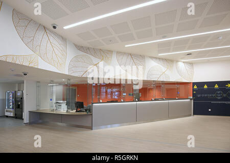 Main reception and waiting area in the new Emergency Department at Croydon University Hospital, London, UK, opened December 2018 Stock Photo