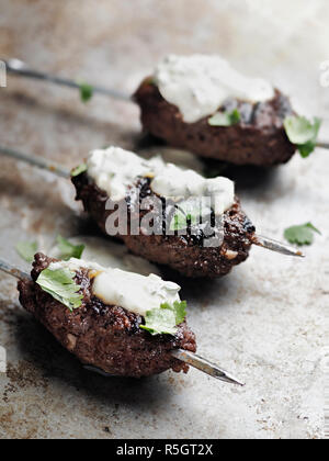 rustic greek middle eastern lamb kofta Stock Photo