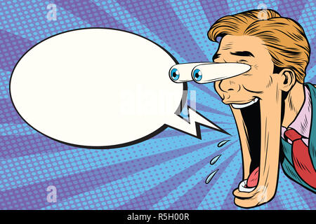 Hyper expressive reaction cartoon man face, Comic bubble Stock Photo