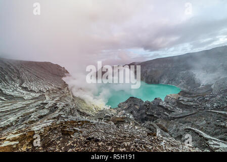 Kawah Ijen Volcano is a stratovolcano in the Banyuwangi Regency of East Java, Indonesia Stock Photo