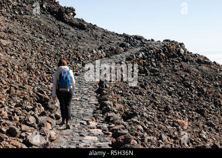 girl hiking Teide volcano Stock Photo