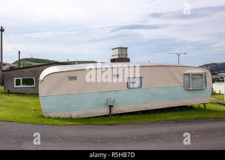 Art deco style caravan on a campsite in Wales UK Stock Photo