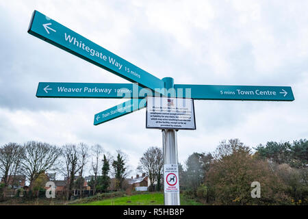 Direction sign post in town centre of Winsford Cheshire UK Stock Photo