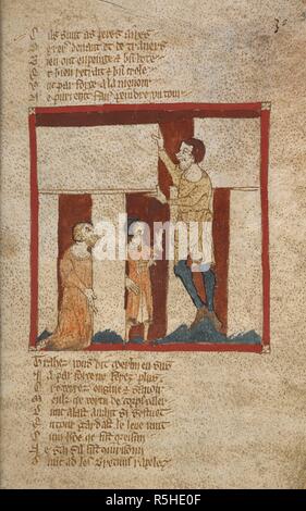 Building of Stonehenge. Stonehenge is built with the help of Merlin. ROMANCES in French verse ... England; mid 14th century. Source: Egerton 3028, f.30. Language: French. Author: Wace, Canon of Bayeux. Stock Photo