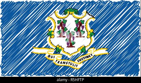 Hand Drawn National Flag Of Connecticut Isolated On A White Background. Vector Sketch Style Illustration. Stock Vector