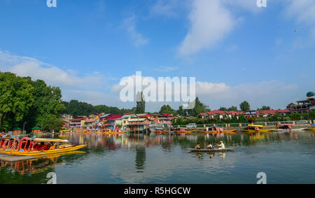 Srinagar, India - Jul 2, 2015. Landscape of Dal Lake in Srinagar, India. The lake, situated in the northeast of Srinagar, is one of the most beautiful Stock Photo