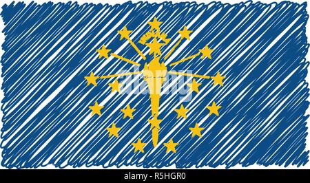 Hand Drawn National Flag Of Indiana Isolated On A White Background. Vector Sketch Style Illustration. Stock Vector