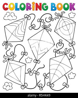 Coloring book flying kites Stock Photo