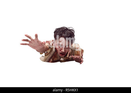 Spooky asian undead man crawling Stock Photo