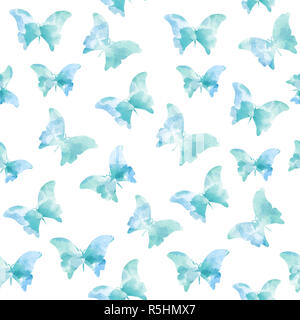 watercolor seamless pattern with blue butterflies Stock Photo