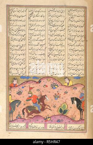 Battle scene. Shahnama of Firdawsi, with 49 miniatures. Opaque w. 1590-1600. Battle between the Turanians under Arjasp and the Iranians under Gushtasp.10 by 14.5 cm.  Image taken from Shahnama of Firdawsi, with 49 miniatures. Opaque watercolour. Safavid/Isfahan style.  Originally published/produced in 1590-1600. . Source: I.O. ISLAMIC 3254, f.281. Language: Persian. Stock Photo