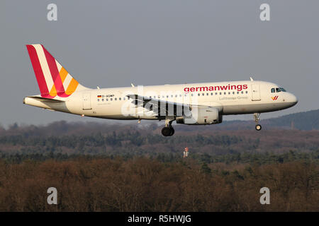 Germanwings Airbus A319-100 with registration D-AGWP on short final for runway 14L of Cologne Bonn Airport. Stock Photo